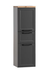 Moderner Midischrank in dunklem Grau mit Holzplatte, Frontalansicht