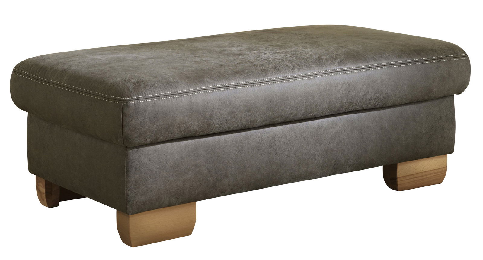 Beldomo Comfort XXL-Hocker FERRES XXL-Hocker in seitlicher Perspektive mit grauem Bezug und Holzfüßen