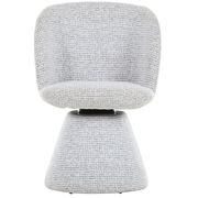 Moderner Sessel in grauem Stoff, frontal fotografiert.