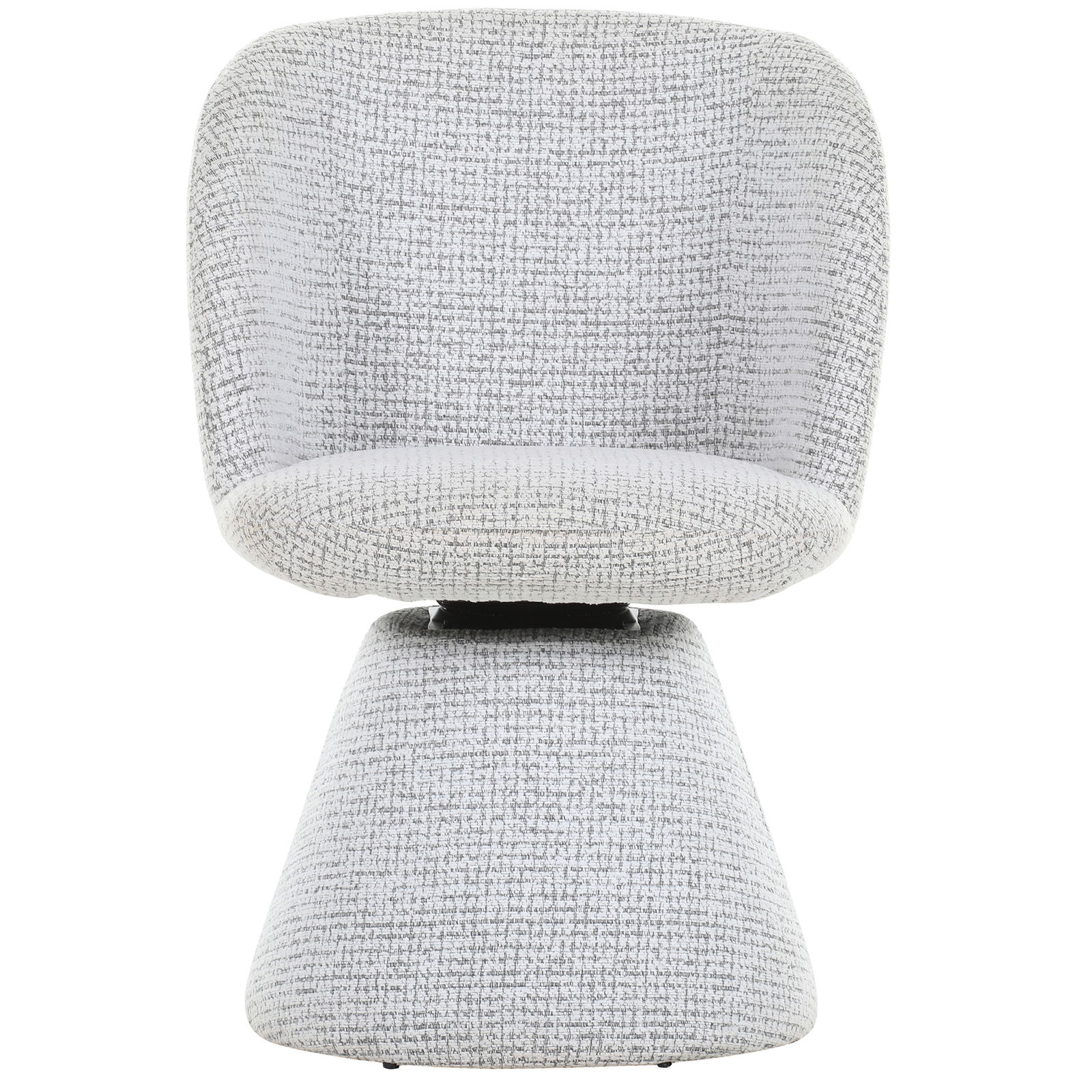 Moderner Sessel in grauem Stoff, frontal fotografiert.