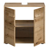 Waschbeckenunterschrank aus Holz mit geöffneter Doppeltür, Frontalansicht