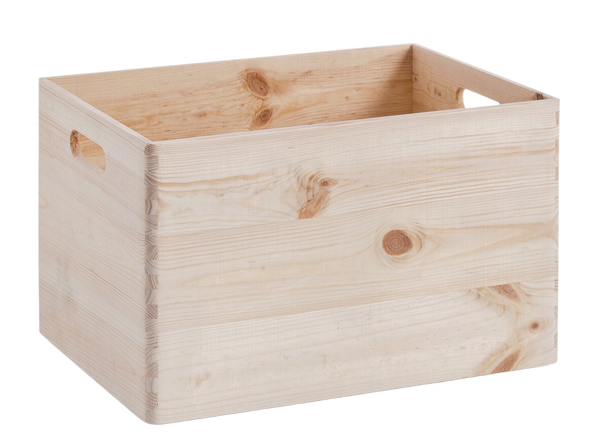 Zeller Present Allzweckkiste Holzkiste aus hellem Holz mit seitlichen Griffen, perspektivisch von vorne rechts fotografiert