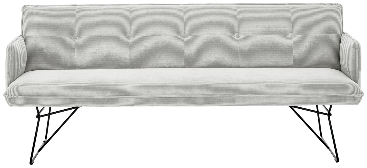 Graue 2-Sitzer-Bank mit Metallbeinen, Vorderansicht