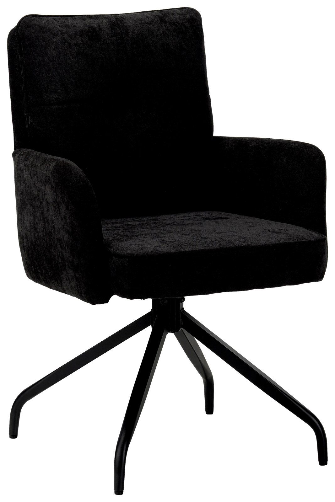 Schwarzer Schwingstuhl mit Armlehnen und vierbeinigem Metallgestell, seitliche Perspektive