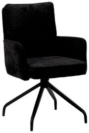 Schwarzer Schwingstuhl mit Armlehnen und vierbeinigem Metallgestell, seitliche Perspektive