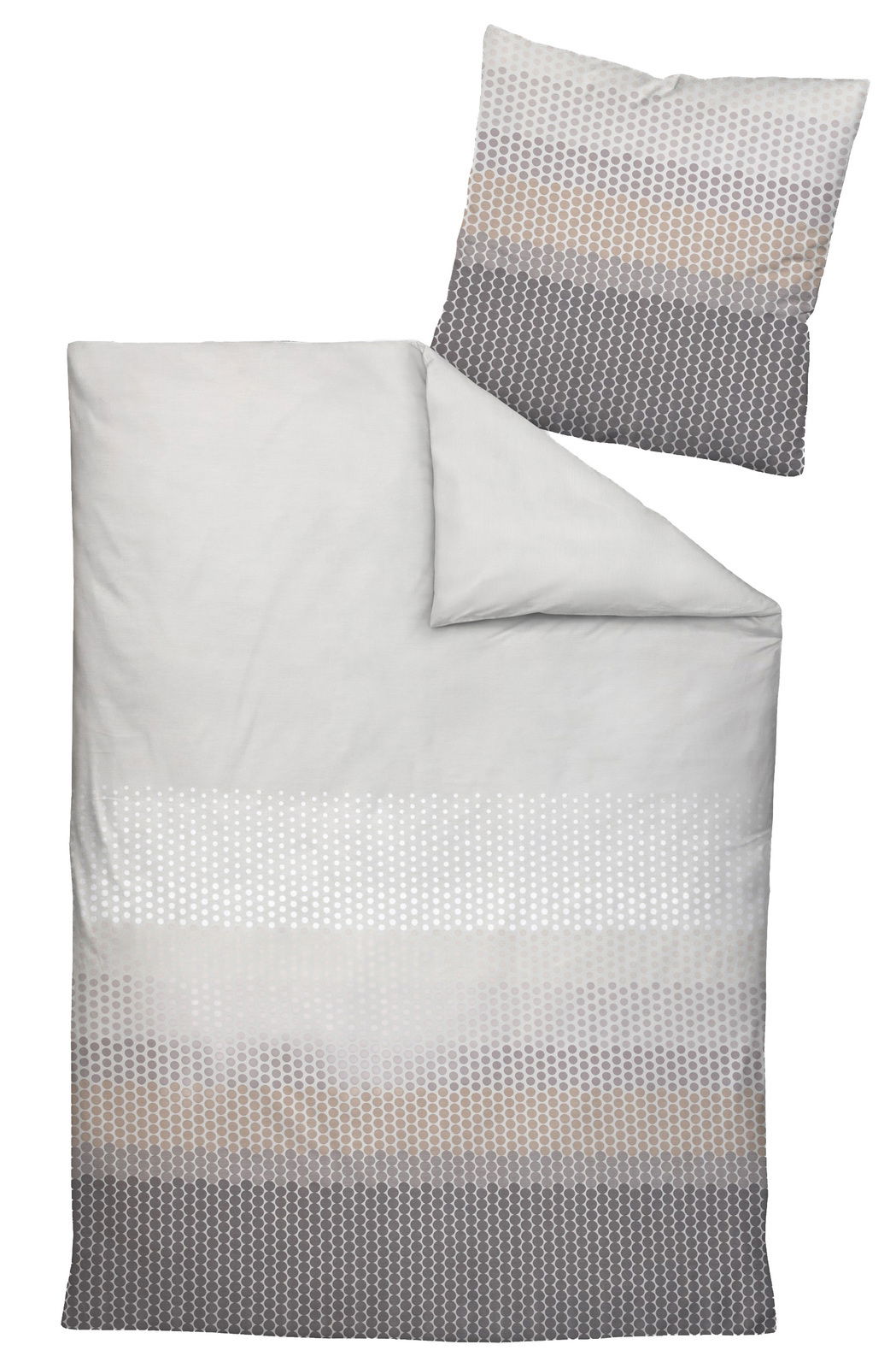 Bettwäsche-Set mit geometrischem Muster in Grau- und Beigetönen, Draufsicht