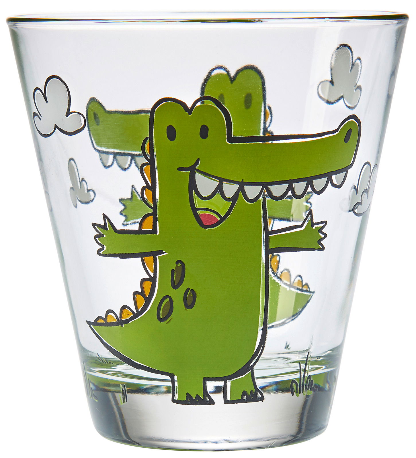 Kindertrinkglas mit fröhlichem Krokodilmotiv, Vorderansicht