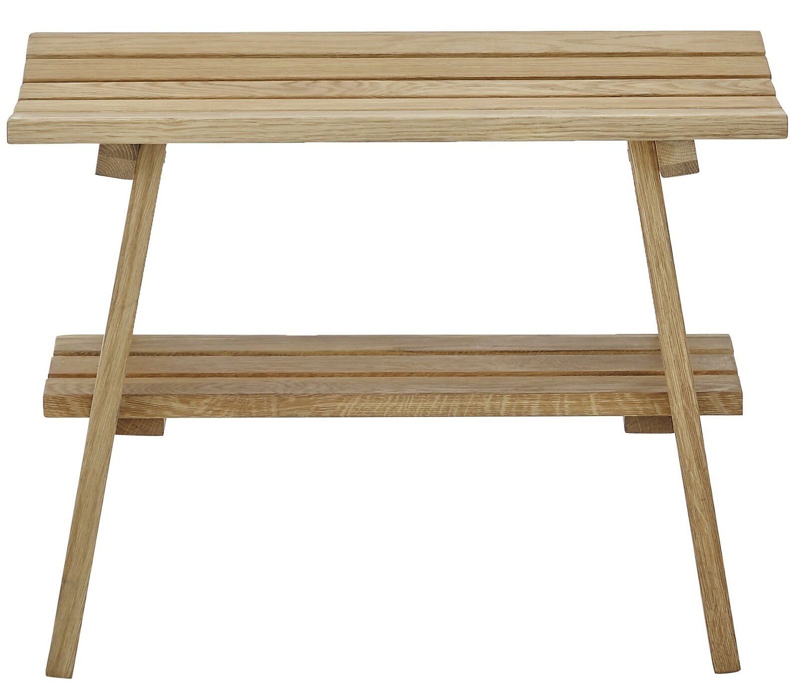 Garderobenbank aus Holz mit zwei Ebenen, frontal betrachtet