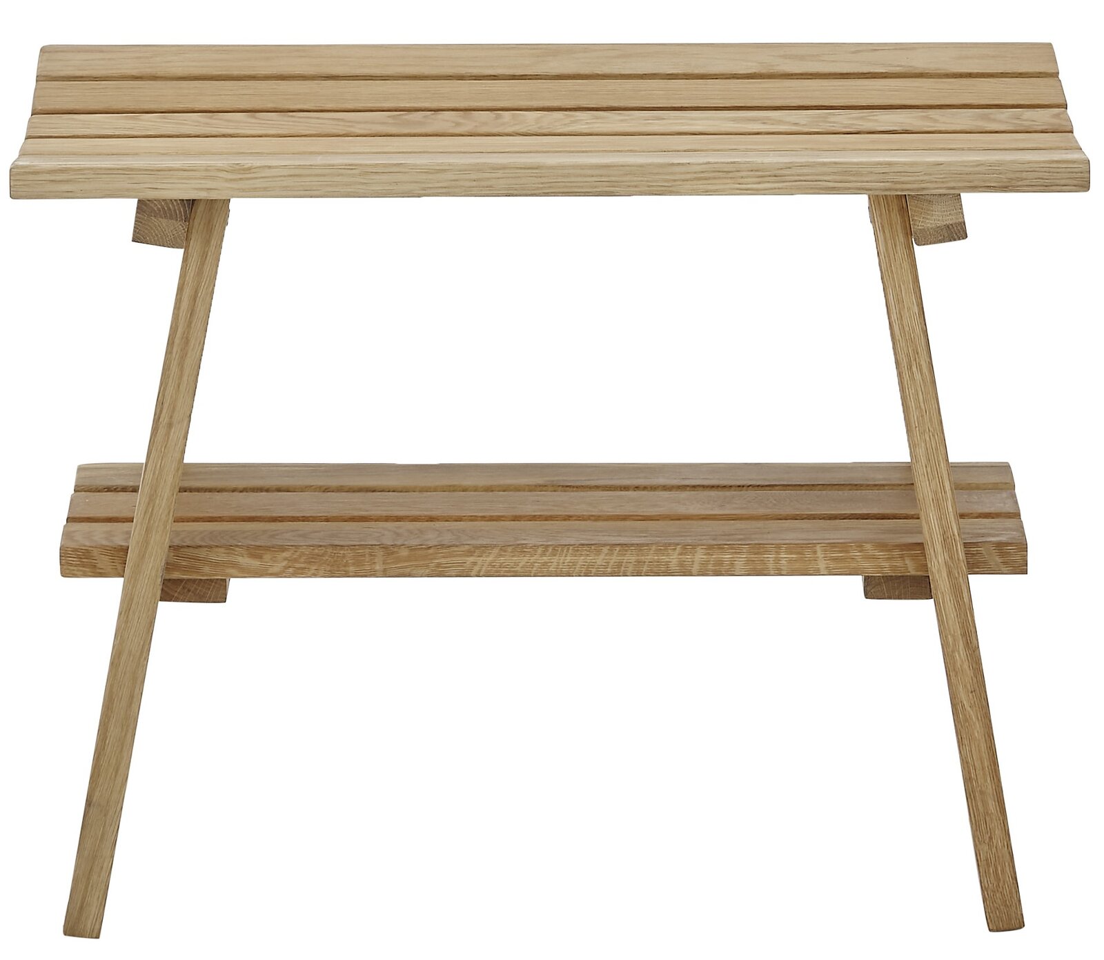 Garderobenbank aus Holz mit zwei Ebenen, frontal betrachtet