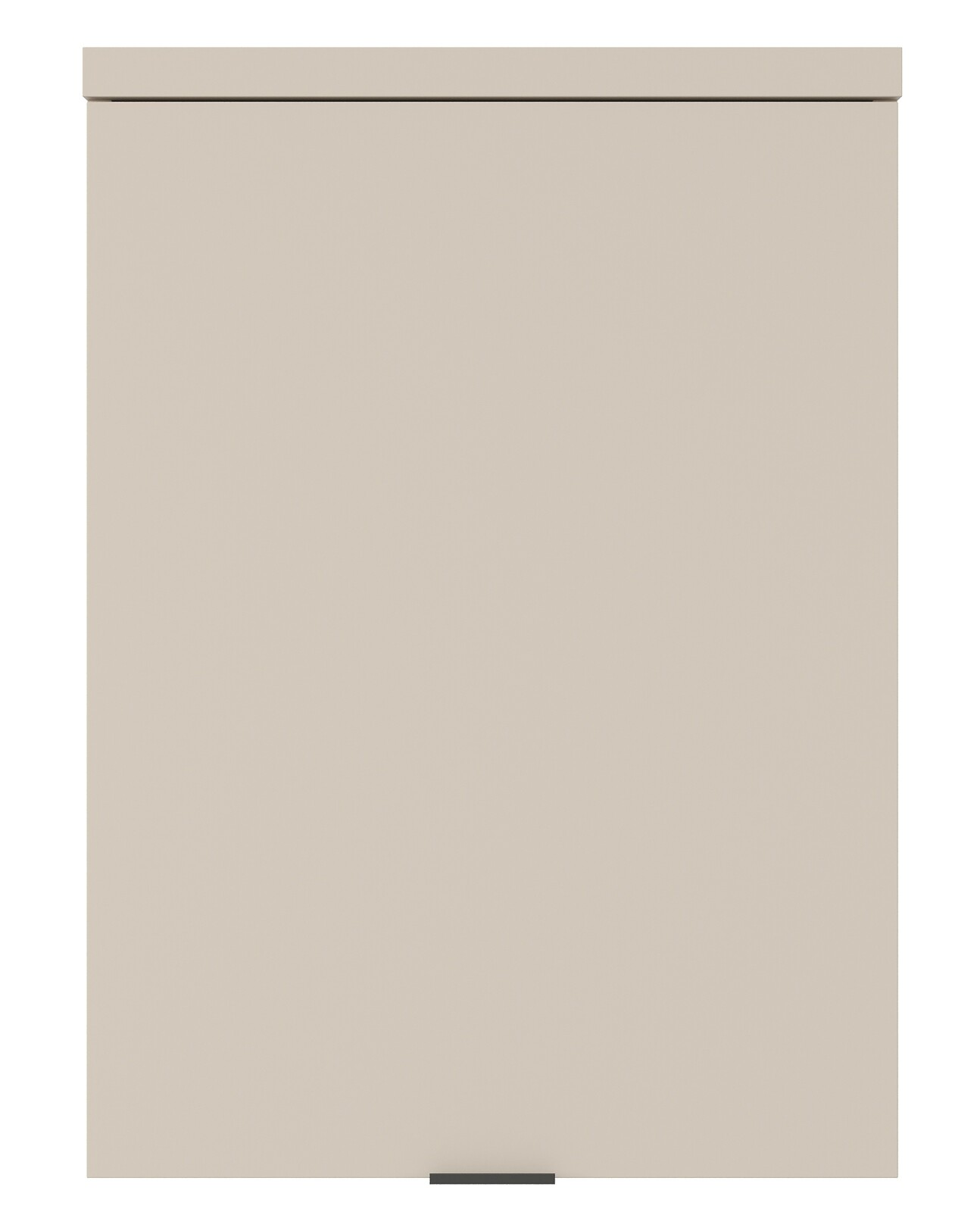 Frontansicht eines einfarbigen, beigen Aufsatzelements mit einer Tür.