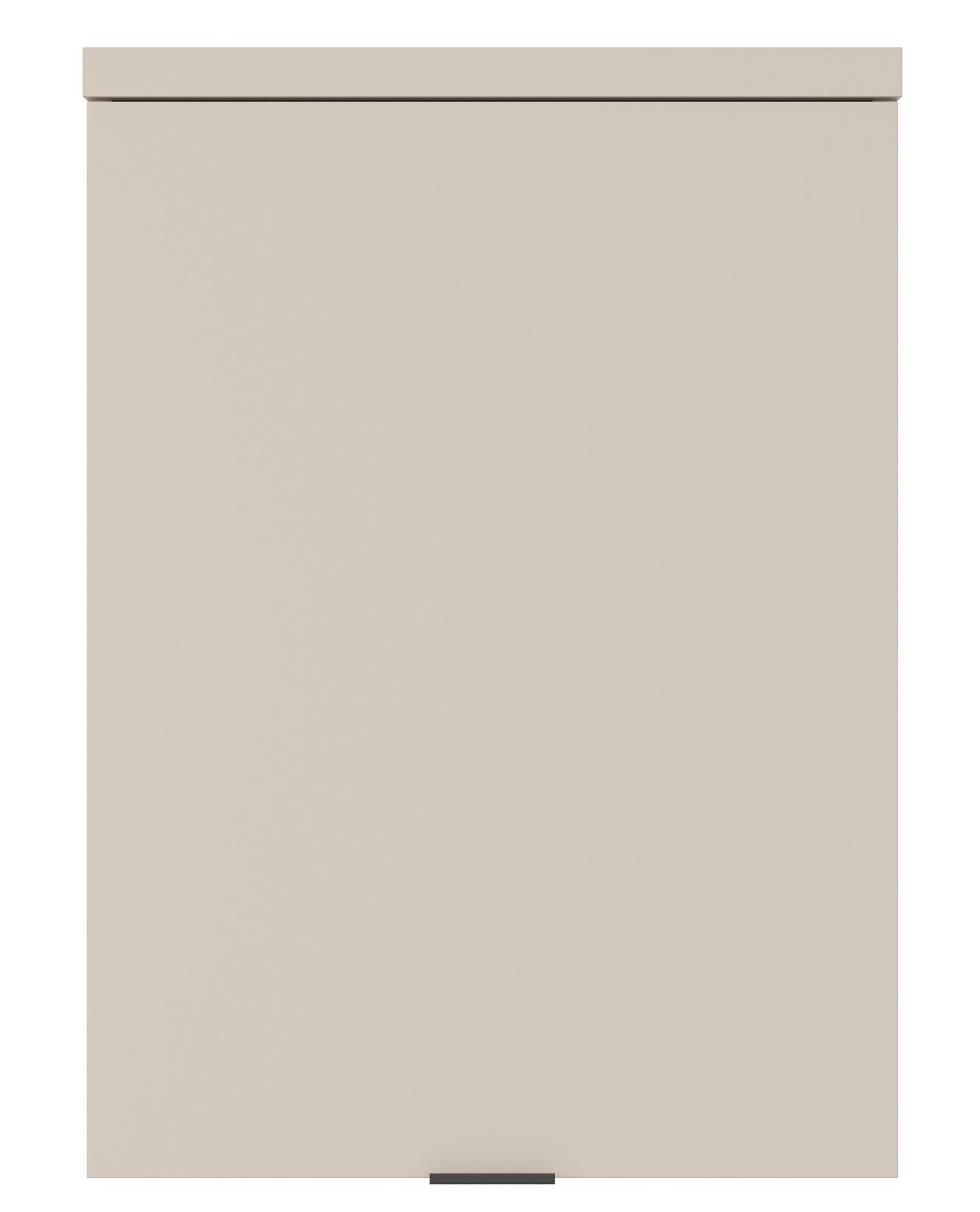 Frontansicht eines einfarbigen, beigen Aufsatzelements mit einer Tür.