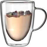 Doppelwandige Glastasse Duo 300ml mit Rosenblüten, seitliche Perspektive
