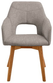 Grauer Sessel mit Holzbeinen, Frontalansicht