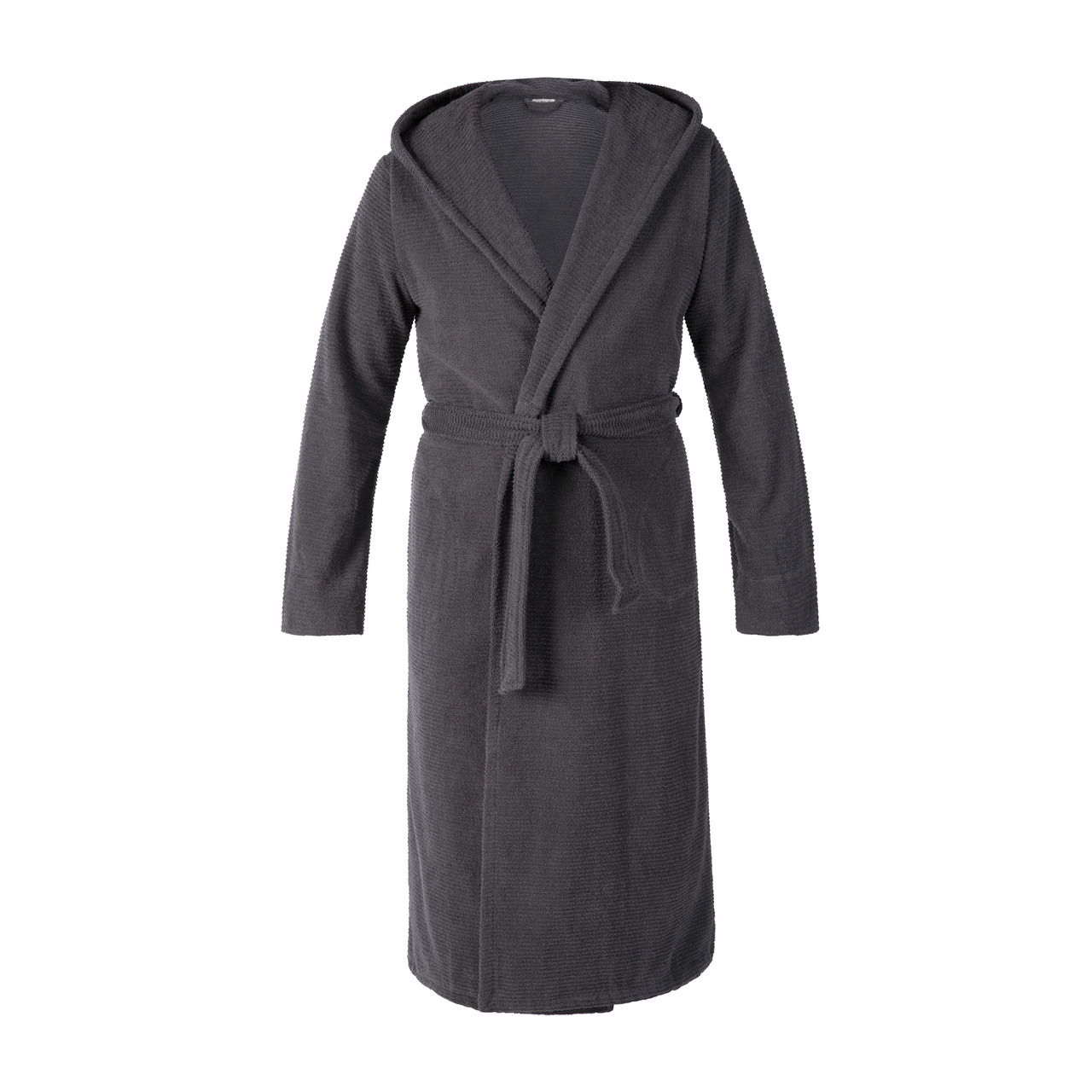 Grauer Kapuzenbademantel in Größe S, Vorderansicht