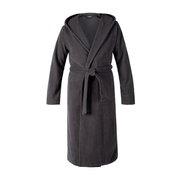 Grauer Kapuzenbademantel in Größe S, Vorderansicht