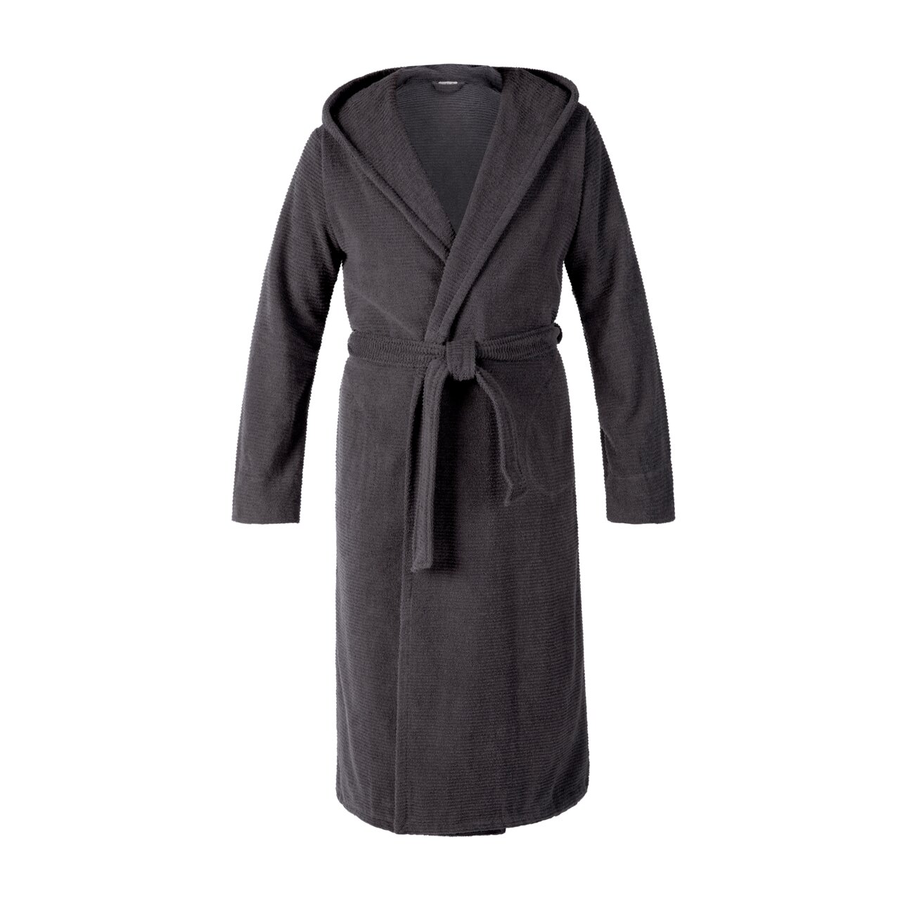 Grauer Kapuzenbademantel in Größe S, Vorderansicht