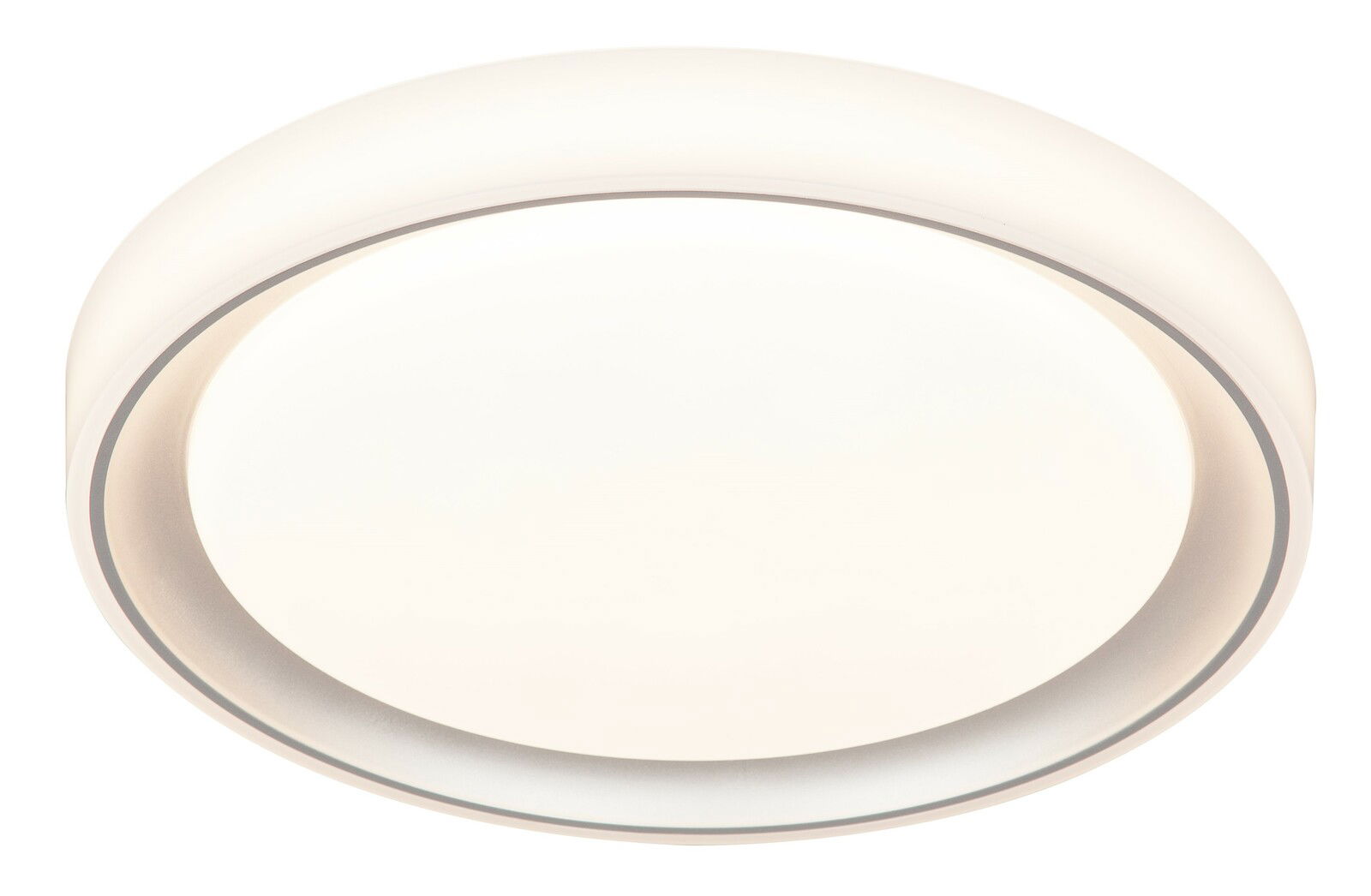 Runde LED-Deckenleuchte in Weiß, seitliche Perspektive