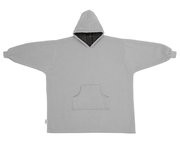 Grauer Lounge Hoodie mit Kapuze und Kängurutasche, ausgebreitet in Frontalansicht.