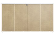 Achterkant van een XL-dressoir met een strakke, beige achterwand en een wit frame.