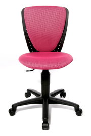 Roze kinder- en jeugdstoel met zwart frame, vooraanzicht