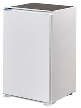 Weißer Kühlschrank aus seitlicher Perspektive