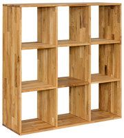 Holzregal 3x3 mit neun offenen Fächern, seitliche Perspektive