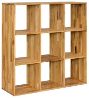 Houten rek 3x3 met negen open vakken, zijaanzicht