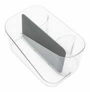 Doorzichtige opberghouder voor haaraccessoires van kunststof met meerdere vakken, schuin van bovenaf gefotografeerd.