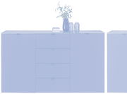 Modernes Sideboard DIANA in dunklem Grau mit Holzplatte, frontal abgebildet. Dekoriert mit Pflanzen und Kerzenhaltern.