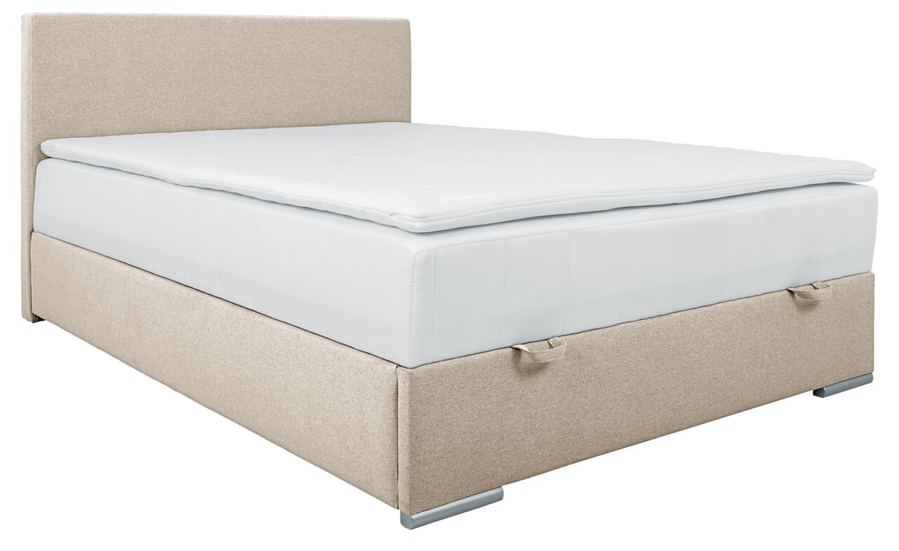Beige boxspringbed 140 met hoofdeinde, zijaanzicht