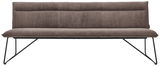 Braune Sitzbank mit Stoffbezug und Metallbeinen, Frontalansicht