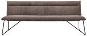 Braune Sitzbank mit Stoffbezug und Metallbeinen, Frontalansicht