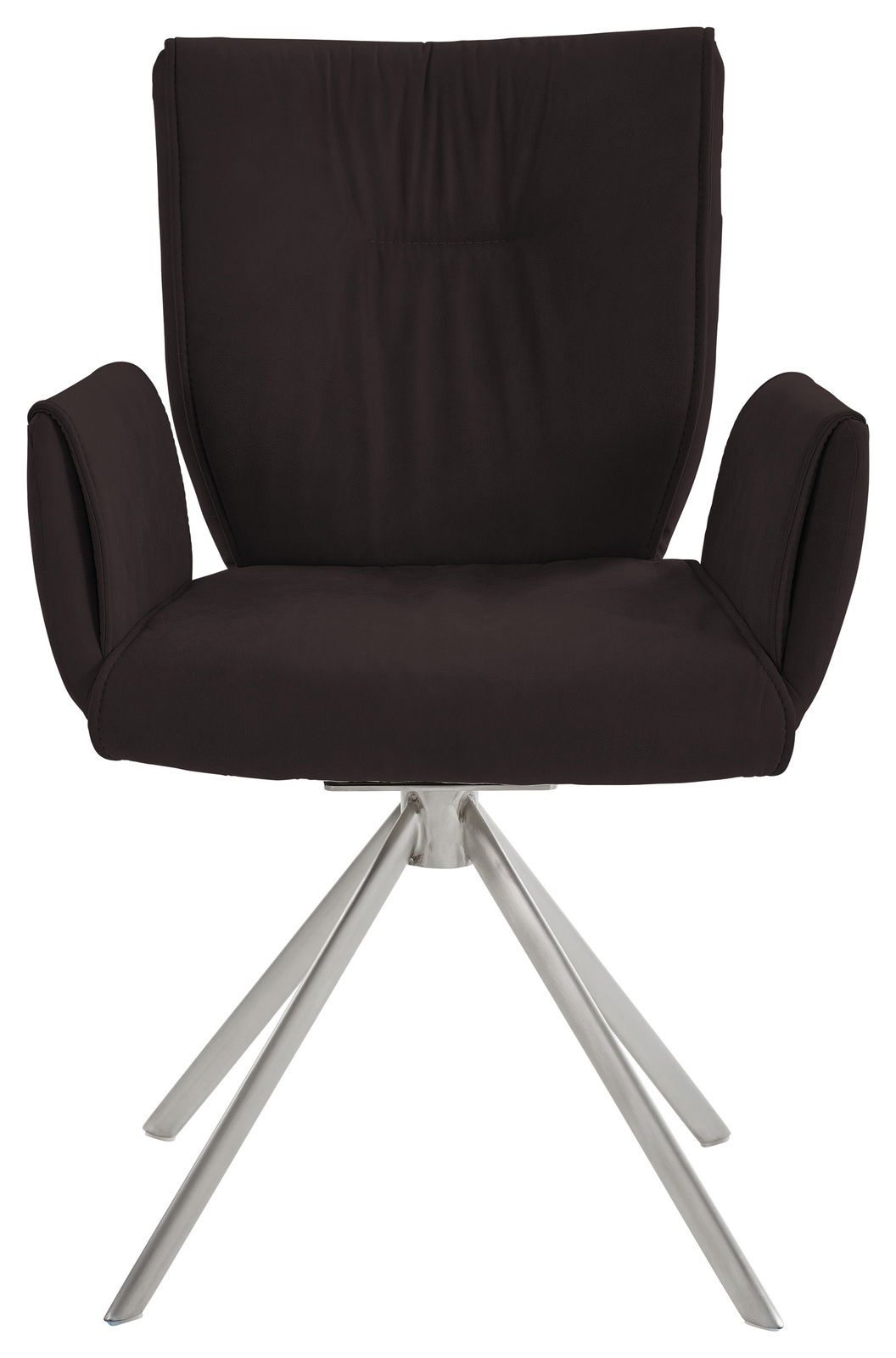 Drehbarer Sessel der Serie JAZZ von Dieter Knoll in schwarzem Stoff mit Metallgestell, Frontalansicht.