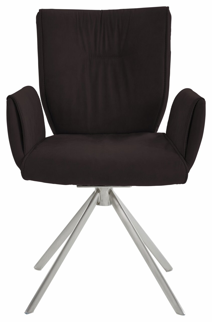 Drehbarer Sessel der Serie JAZZ von Dieter Knoll in schwarzem Stoff mit Metallgestell, Frontalansicht.