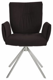 Drehbarer Sessel der Serie JAZZ von Dieter Knoll in schwarzem Stoff mit Metallgestell, Frontalansicht.
