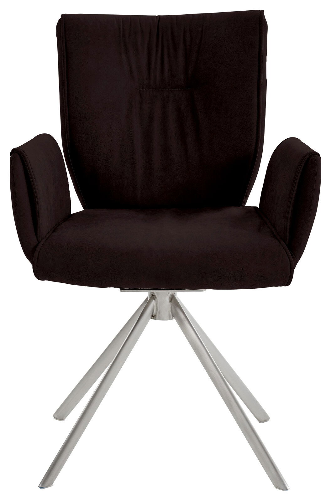 Drehbarer Sessel der Serie JAZZ von Dieter Knoll in schwarzem Stoff mit Metallgestell, Frontalansicht.