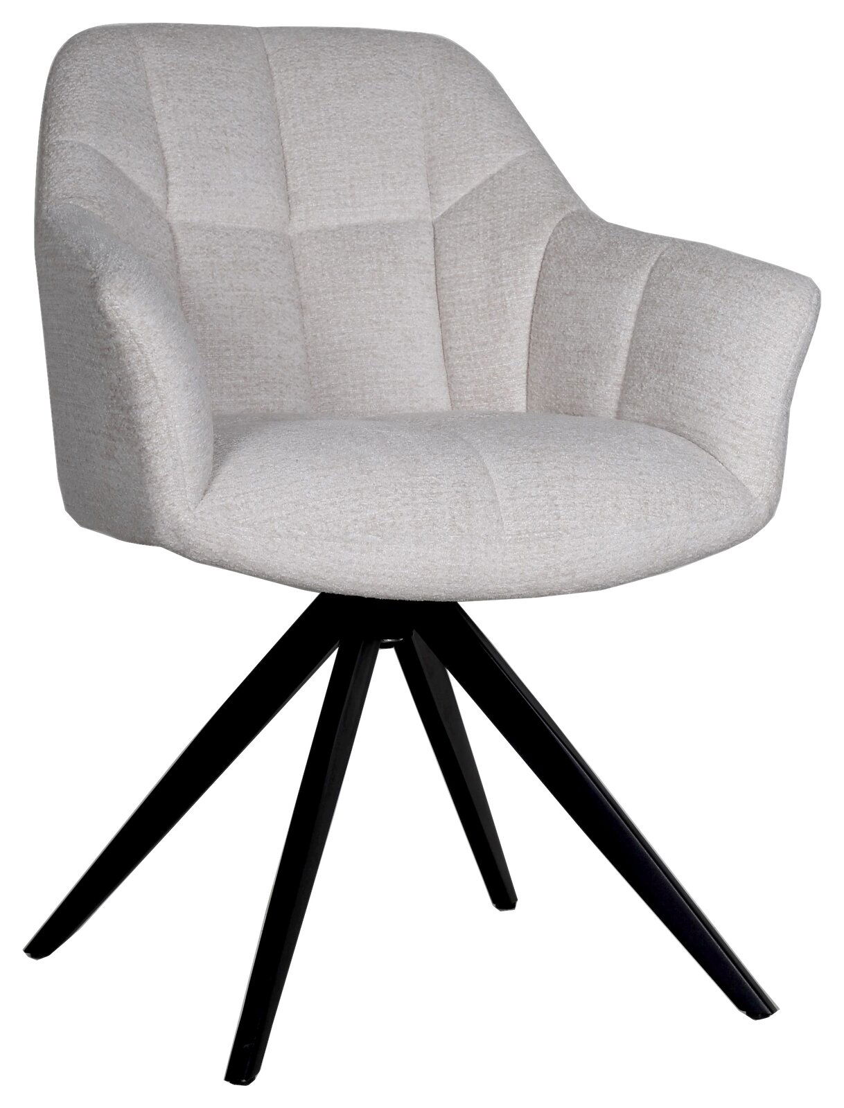 Beiger Armlehnstuhl ANNA mit schwarzem Metallgestell, Vorderansicht