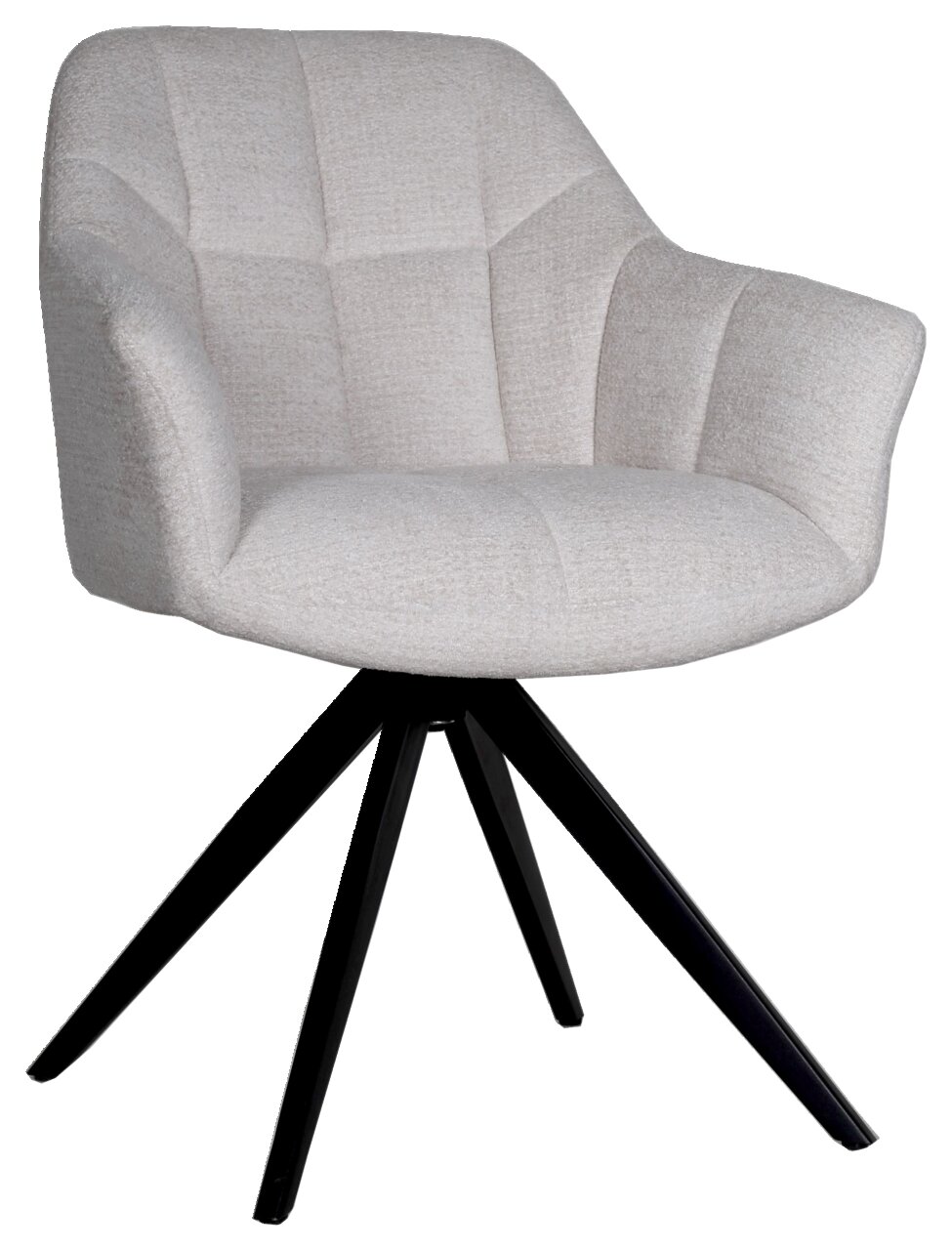 Beiger Armlehnstuhl ANNA mit schwarzem Metallgestell, Vorderansicht