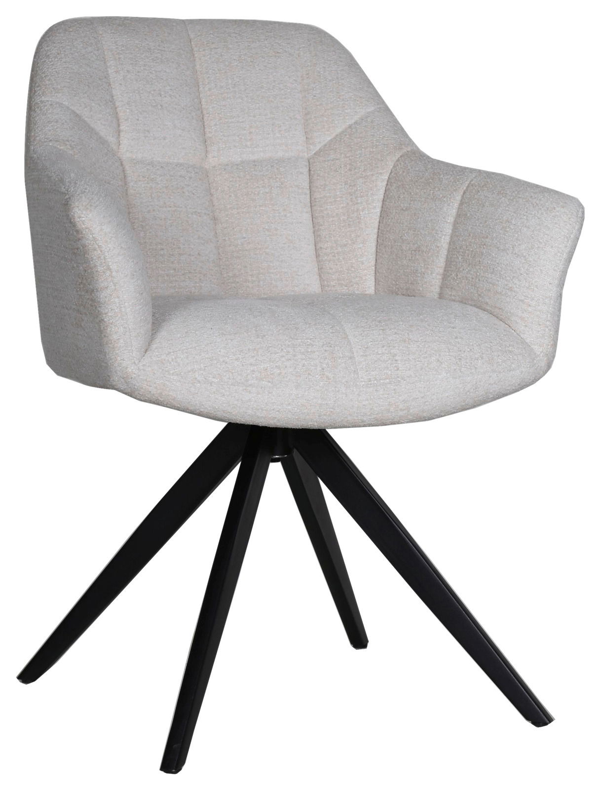 Beiger Armlehnstuhl ANNA mit schwarzem Metallgestell, Vorderansicht