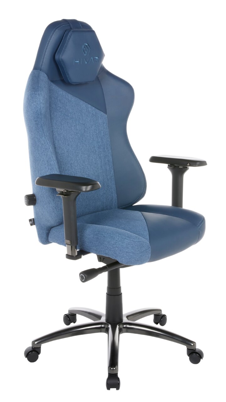 HIVAR Gaming Stuhl SKYLAR Gaming Stuhl in Blau mit ergonomischem Design, verstellbaren Armlehnen und stabiler Basis, seitliche Perspektive