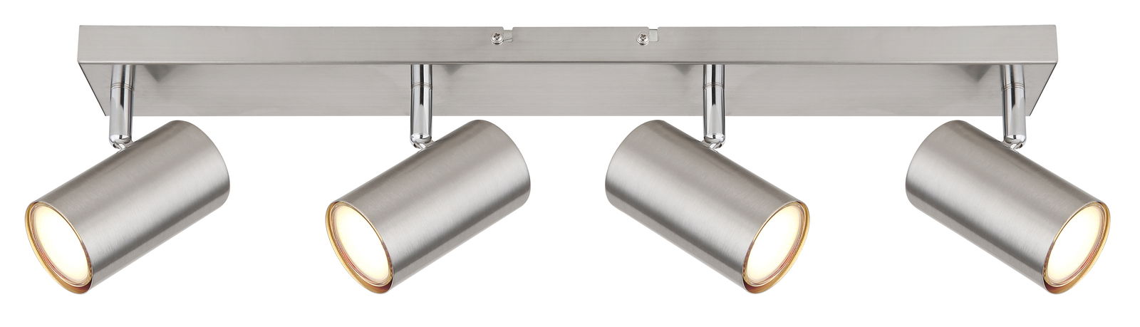 Globo Lighting Strahler ROBBY Moderner Deckenstrahler mit vier verstellbaren Leuchten in Edelstahloptik, seitliche Perspektive.