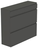 Moderner, grauer Hängeschuhschrank mit drei Schubladen, seitliche Perspektive