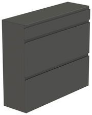 Moderner, grauer Hängeschuhschrank mit drei Schubladen, seitliche Perspektive