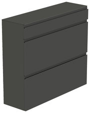 Moderner, grauer Hängeschuhschrank mit drei Schubladen, seitliche Perspektive