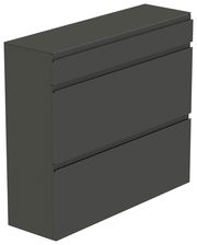 Moderner, grauer Hängeschuhschrank mit drei Schubladen, seitliche Perspektive