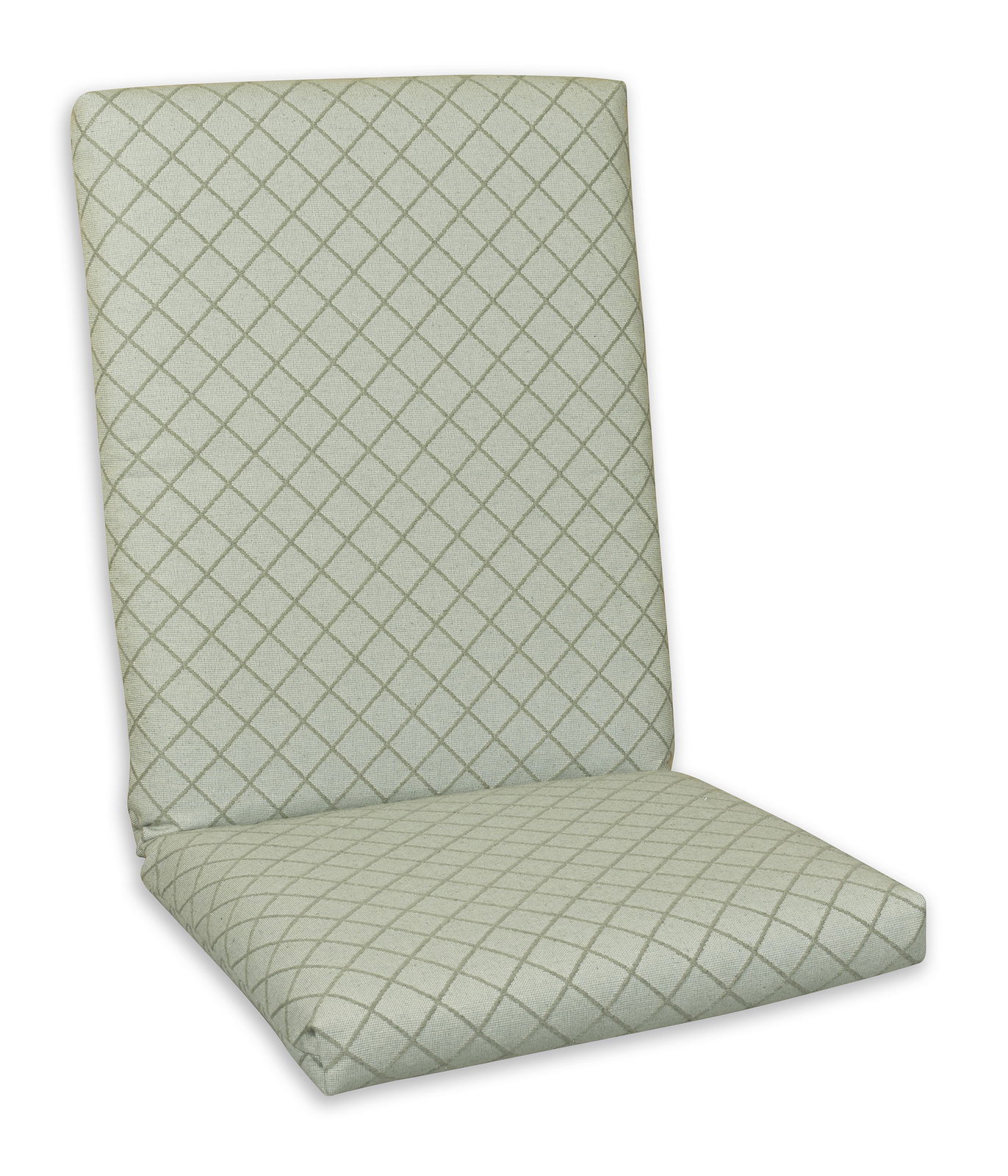 Mittellehnerauflage mit grünem Rautenmuster, seitliche Perspektive