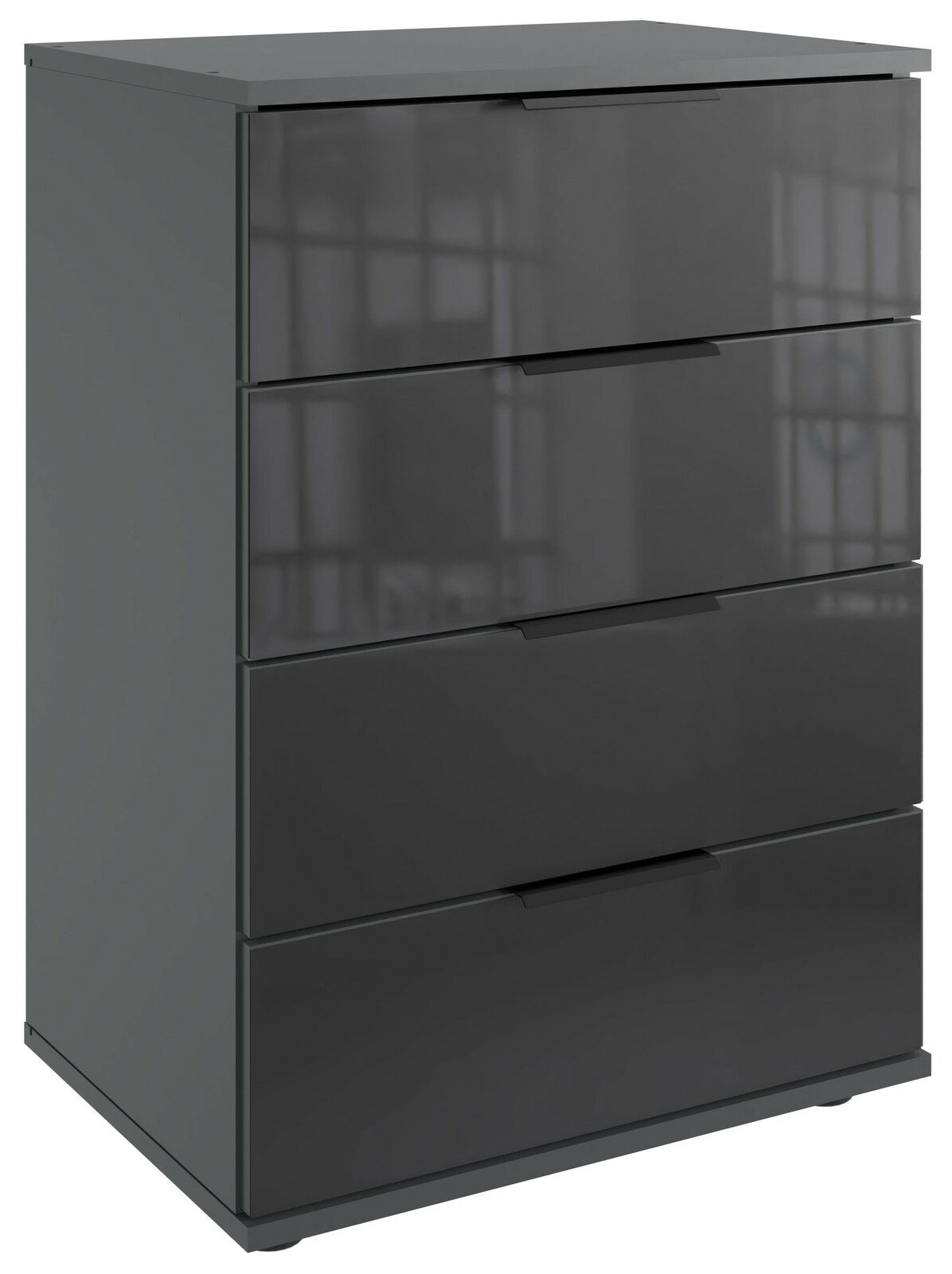 Z2 Nachtkommode SAIGON Graue Nachtkommode mit vier Schubladen, seitliche Perspektive