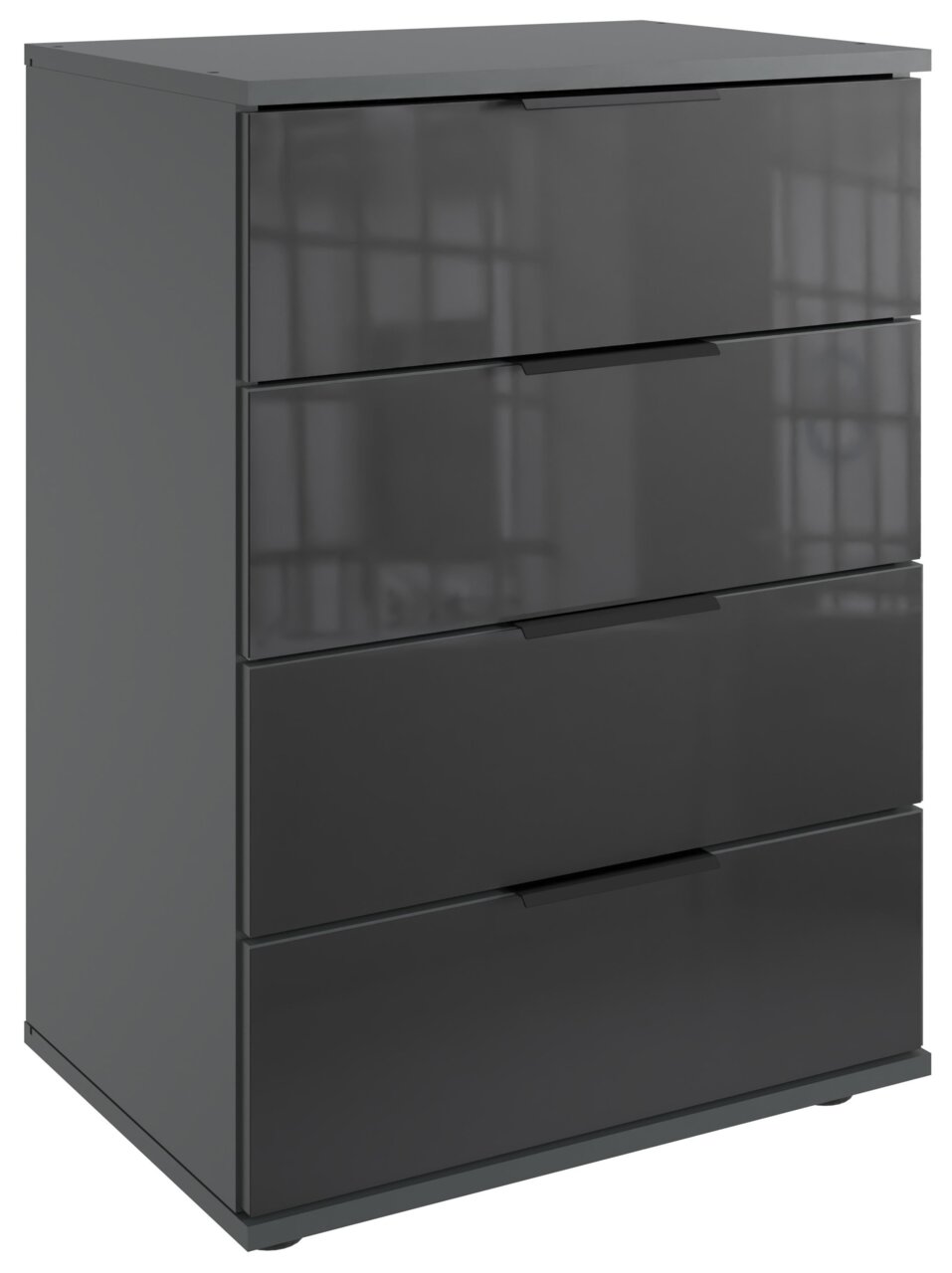 Z2 Nachtkommode SAIGON Graue Nachtkommode mit vier Schubladen, seitliche Perspektive