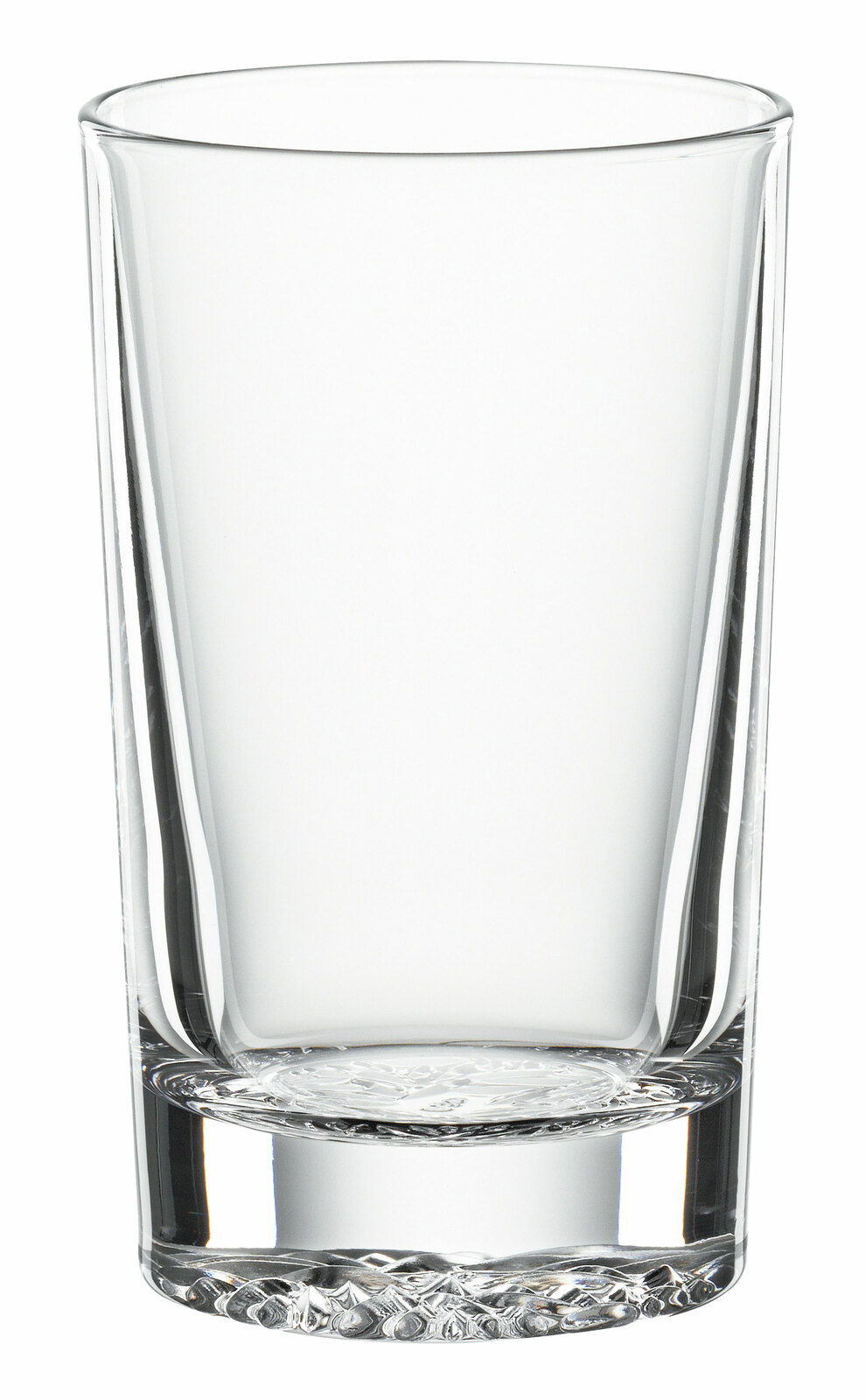 Klares Softdrinkglas aus der Seitenperspektive, ideal für erfrischende Getränke.