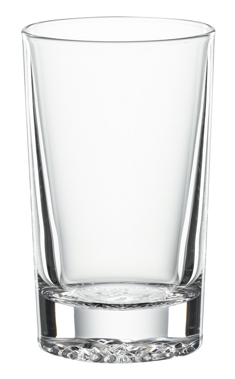 Een helder frisdrankglas gezien vanaf de zijkant, ideaal voor verfrissende drankjes.